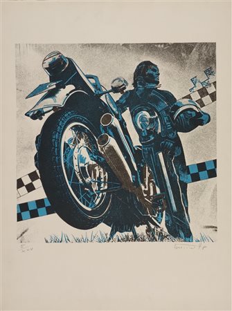 BERTINI GIANNI Pisa (Pi) 1922 Motociclista Litografia a colori es. 5/25...
