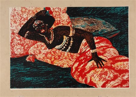 FIUME SALVATORE Comiso (Rg) 1915 Odalisca Serigrafia polimaterica su carta...