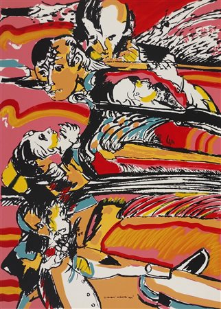 BRINDISI REMO Roma (Roma) 1918 Senza Titolo Retouchè su carta colorato a mano...