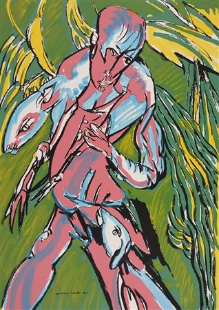 BRINDISI REMO Roma (Roma) 1918 Pastorale Retouchè su carta colorato a mano...