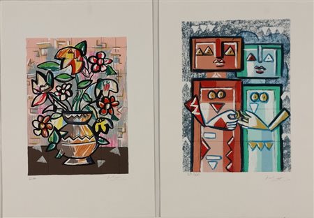 KODRA IBRAHIM Ishëm (Albania) 1918 Senza Titolo LItografia 50,00x35,00 Coppia...