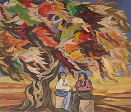 TERRUSO SAVERIO Monreale (Pa) 1939 Confidenze 1983 Olio su tela 70,00x60,00...