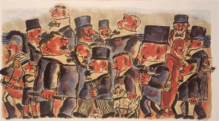 BORGHESE FRANZ Roma (Roma) 1941 La folla Serigrafia a colori es. 19/200...