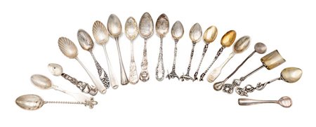 Piccola collezione di diciannove cucchiaini in argento a diverso titolo peso...