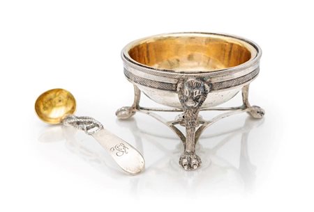 Saliera in argento 834/000 e cucchiaino, Napoli 1824/1832, argentiere...