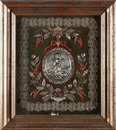 Ex voto in argento e corallo, Napoli, XIX/XX secolo cm 14x11 ca. - in cornice...
