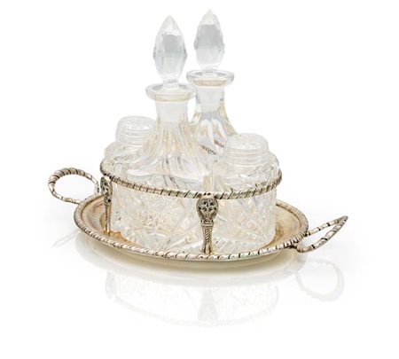 Portacondimenti in argento 800/000 cm 13,5x19x11 - gr. 130 con flaconi per...