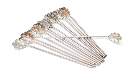 Quattordici melangers da cocktail in argento cm 19,5 - gr. 175 con paletta a...