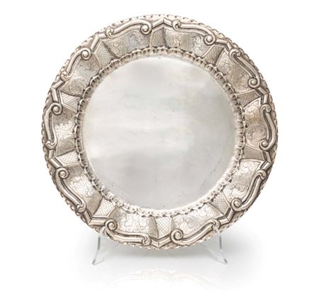 Grande piatto circolare in argento 800/000 diametro cm 38 - gr. 730 tesa...