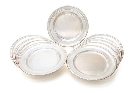 Dodici piatti da dessert con orlo percorso da cordolo diametro cm 19,3 - peso...