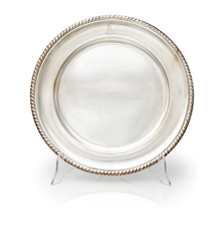 Piatto circolare in argento con profilo cordonato diametro cm 30 - gr. 700...