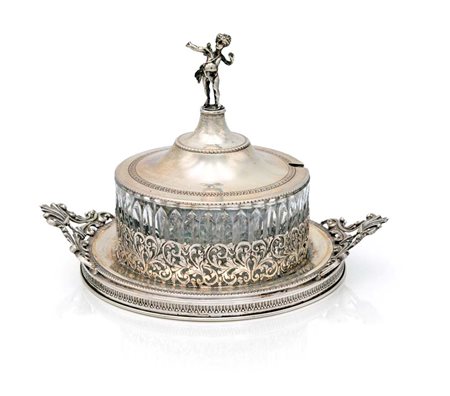 Formaggera in argento e cristallo cm 12x17x13 - gr. 150 coperchio sormontato...