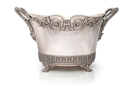 Rinfrescabottiglie biansato in argento 800/000 cm 23,5x39x23 - gr. 2480 corpo...