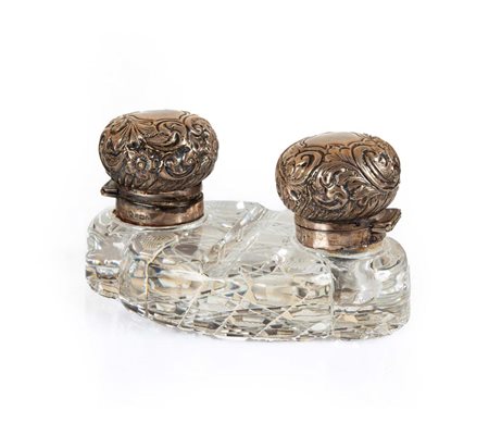 Calamaio in cristallo e argento, Sheffield, argentiere John Round, prima metà...