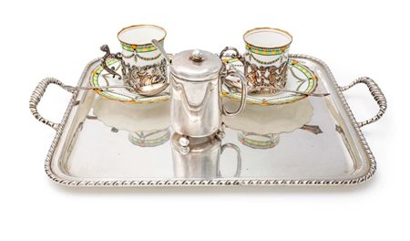 Servizio da caffè tète à tète in argento e porcellana, Inghilterra, inizi XX...