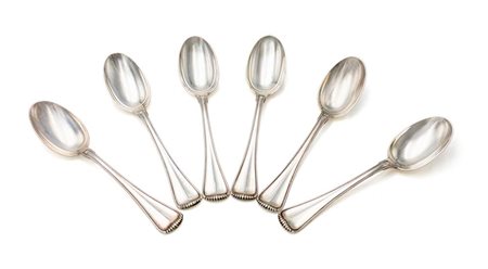 Sei cucchiaini da dessert in argento cm 13 - gr. 128 con impugnatura...