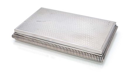 Scatola da tavolo portasigarette in legno e argento cm 2,5x18x11