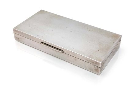 Scatola rettangolare in legno rivestita in argento cm 3x21x10