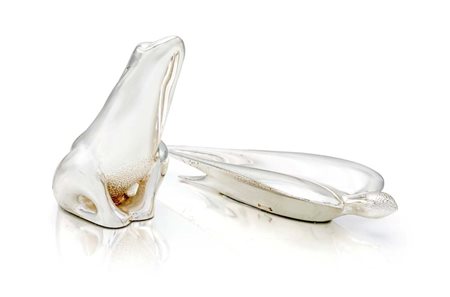 Ottaviani: Rana e rondine stilizzata in resina rivestita in argento altezza...