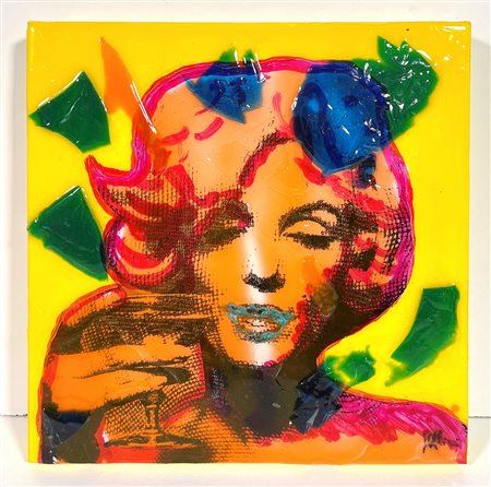 PELLINI ROLANDO, 30 x 30 cm, ”Omaggio a M. Monroe" - Resina e tecnica mista...