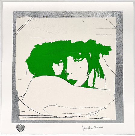 GIOSETTA FIORONI, 50 x 50 cm, ”Doppio Liberty" Verde Luminoso Serigrafia...