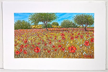 DAUREA GIOVANNI, 30 x 45 cm, ”Estate” china e acrilico su poliplat intagliato...