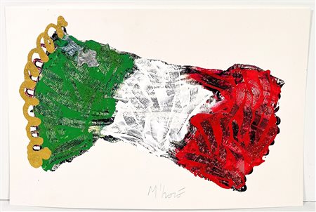 M’HORO, 33 x 49 cm, ”Flag”, opera realizzata con la tecnica della...