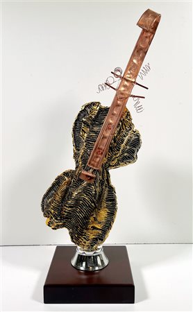 M’HORO, h 43 x 16 x 15 cm, Multiplo: scultura in resina epossidica placcata...