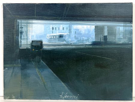 AGOSTINO CANCOGNI, 30 x 40 cm, ”Sottopassaggio”, olio su tela, firma e titolo...