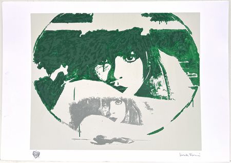 GIOSETTA FIORONI, 70 x 100 cm, “Doppio Liberty Green” Serigrafia polimaterica...