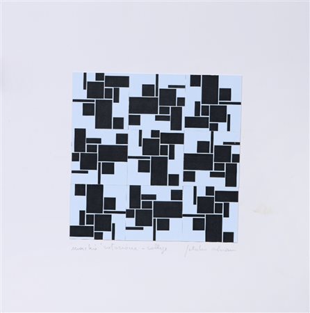 GETULIO ALVIANI, 25 x 25 cm ( collage) 50 x 50 cm carta, Titolo: Rotazione,...