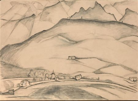 CARLO ERBA, 23 x 32,4 cm, Paesaggio Montano 1914, disegno su carta,...