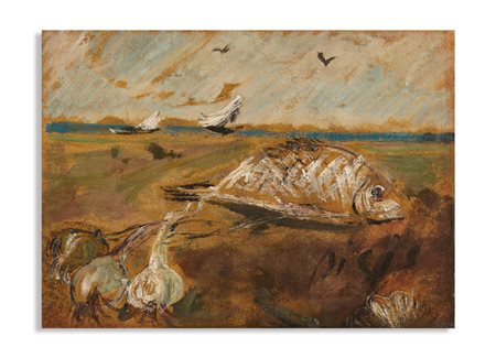 DE PISIS FILIPPO (1896 - 1956) - COMPOSIZIONE CON PESCE, AGLI E VELA (1946-1947).
