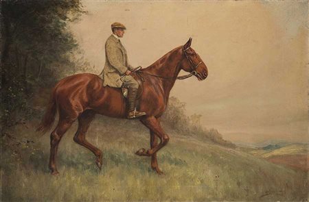 G. Valentine 'Passeggiata a cavallo ' 1915 olio su tela (cm 50x76) firmato e...