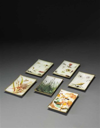 Giulia Maria Michon Pecori gruppo di sei piatti in vetro decorati a mano con...