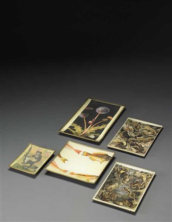 Giulia Maria Michon Pecori gruppo di cinque piatti in vetro decorati a mano...