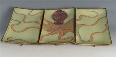 Giulia Maria Michon Pecori gruppo di tre piatti in vetro decorati a mano con...