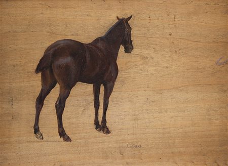 Maestro francese fine secolo XIX 'Cavallo' bozzetto ad olio su tavola (cm...