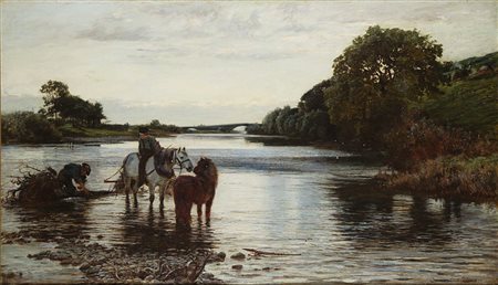 'Dove sfocia il Lugano' 1887 olio su tela (cm 90x153) firmato e datato in...