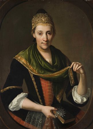 Maestro romano della seconda metà del secolo XVIII "Ritratto di donna con...