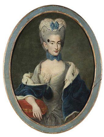 Scuola del sec. XVIII 'Ritratto di dama con mantello in ermellino' olio su...