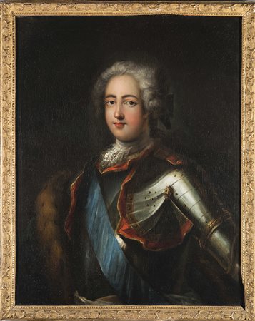 Scuola secolo XVIII "Ritratto di giovane uomo in armatura" olio su tela (cm...