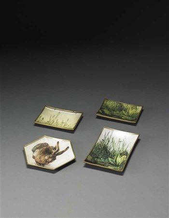 Giulia Maria Michon Pecori gruppo di quattro piatti in vetro decorati a mano...