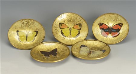 Giulia Maria Michon Pecori gruppo di cinque piatti in vetro decorati a mano...