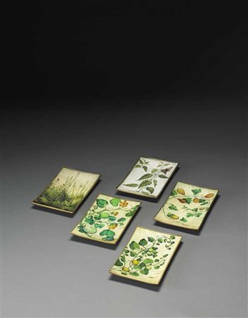 Giulia Maria Michon Pecori gruppo di cinque piatti in vetro decorati a mano...