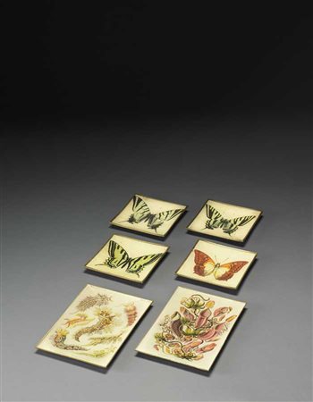 Giulia Maria Michon Pecori gruppo di sei piatti in vetro decorati a mano con...