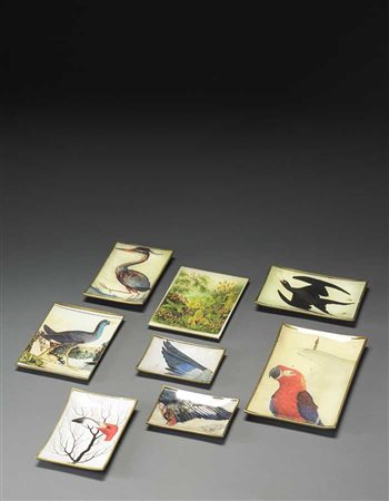 Giulia Maria Michon Pecori gruppo di otto piatti in vetro decorati a mano con...