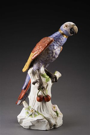 Manifattura Samson ad imitare Meissen, sec. XIX Figura di pappagallo in...