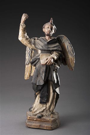 Scultura in legno policromo raffigurante S. Vincenzo (cm 26) (difetti e...