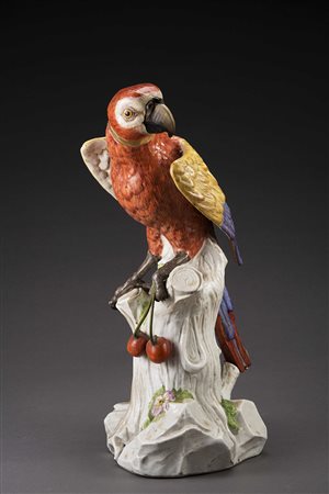 Manifattura Samson ad imitare Meissen, sec. XIX Figura di pappagallo in...